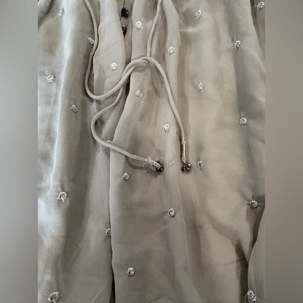 Free People sz. M long sleeve sheer blouse green polka dot - Picture 3 of 9